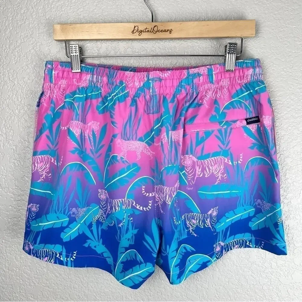 Chubbies The Hydrofoils Pink/Blue Jungle Lined Classic Swim Trunk 4
